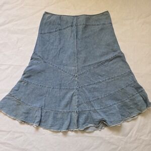 Denim Skirt Sz 10 Blue Tiered A-Line Flounce Hem Tencel Blend Y2K Cottagecore